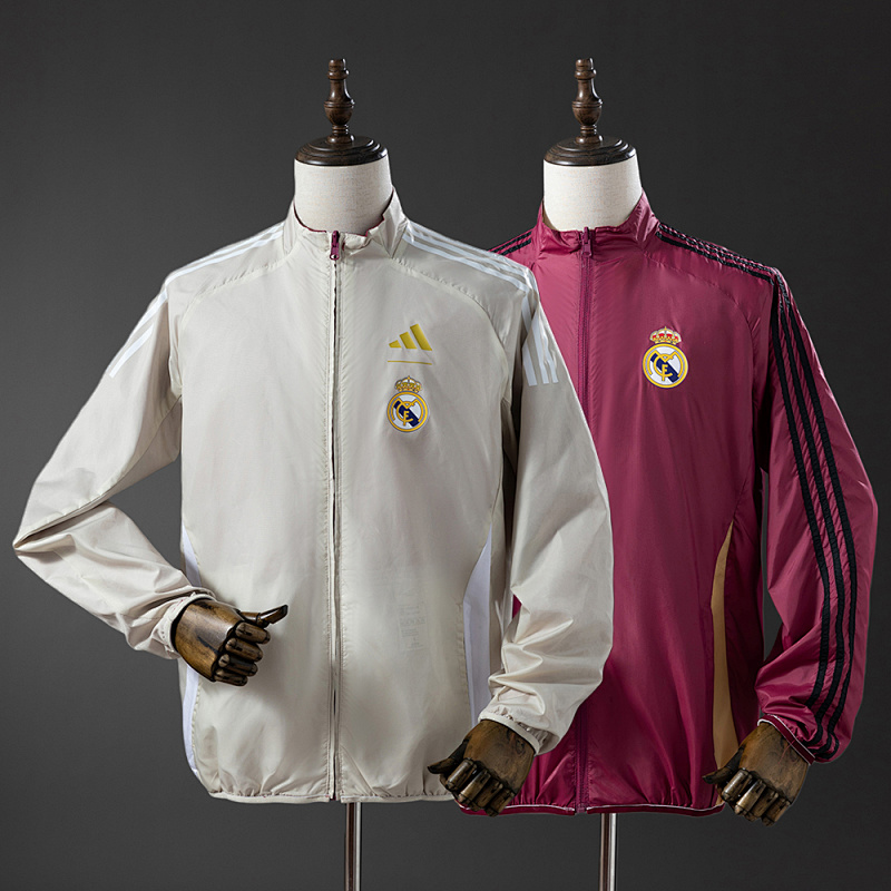 Real Madrid Reversible Jacket Windbreaker - Beige & Red S-XXL