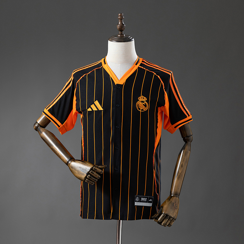 Real Madrid 25/26 Baseball - Black and Orange Striped Jersey S-4XL