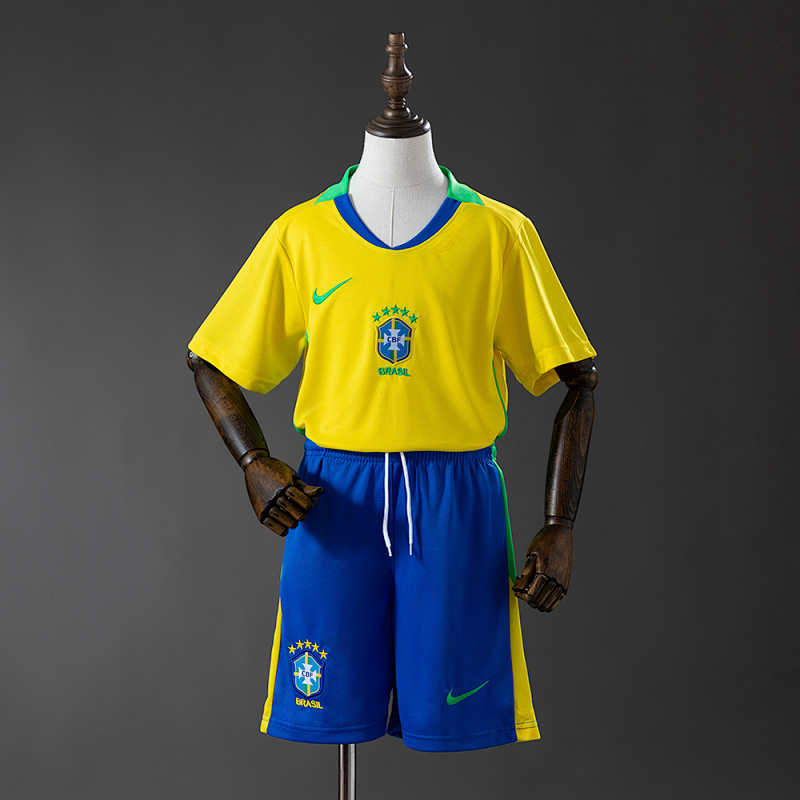 Brazil 2025 Home Kids Kit Jersey SIZE:16-28