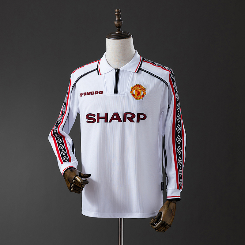 M-U 98/99 White Long Sleeve Retro Jersey S-XXL
